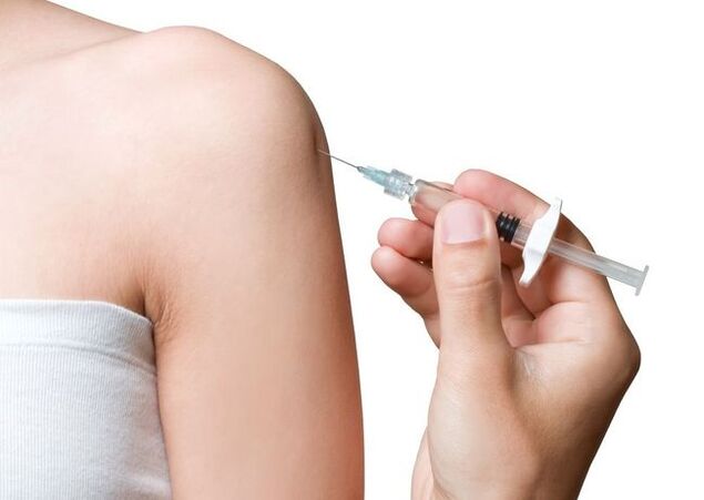Intra-articular injection to relieve inflammation in osteoarthritis of the shoulder joint